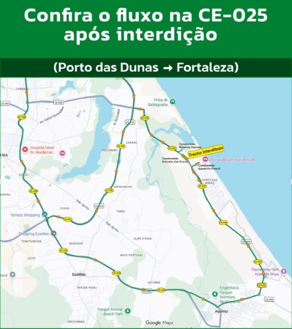 Rota saindo do Porto das Dunas, em Aquiraz, rumo a Fortaleza — Foto: Divulgação/SOP