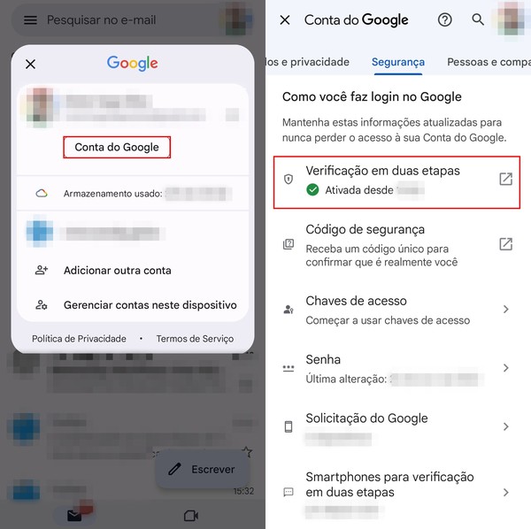 Como ativar autenticação de dois fatores no Google — Foto: Reprodução