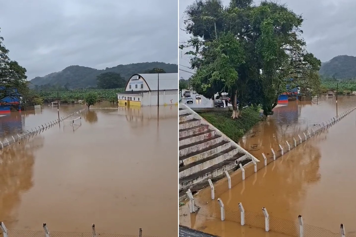 Casas, comércios e campo de futebol ficam embaixo d'água após cheia do Rio Ribeira em SP; VÍDEO