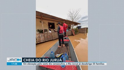 Em elevação pelo sexto dia consecutivo, o Rio Juruá já desabriga 55 famílias