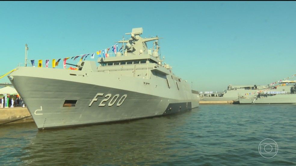 Fragata Tamandaré, o navio de guerra mais moderno da América Latina, vai reforçar a segurança na Amazônia — Foto: Jornal Nacional/ Reprodução