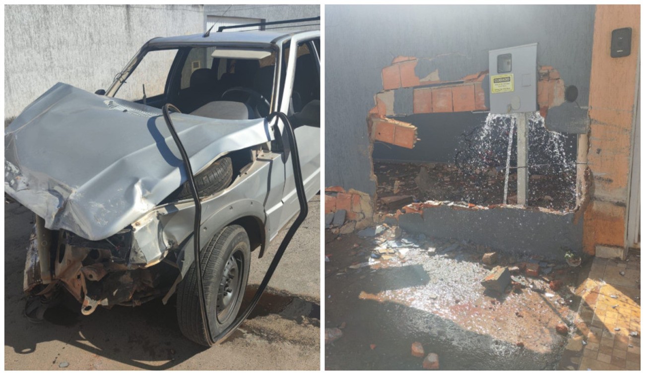 Motorista fica ferido após bater o carro no muro de casa, em Unaí