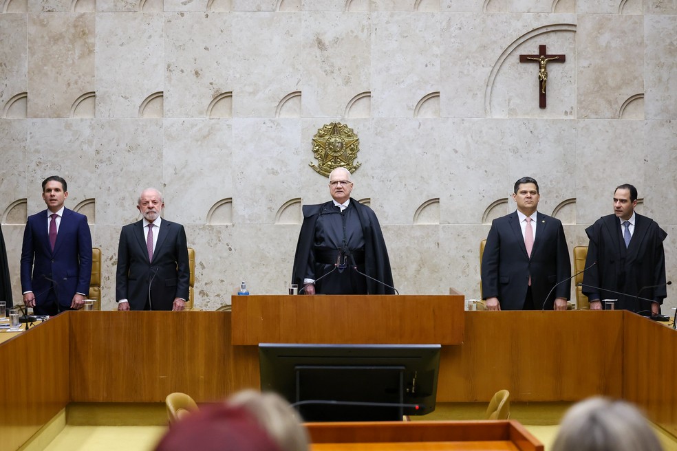 Hugo Motta, Lula, Edson Fachin, Davi Alcolumbre durante Sess�o Solene de Abertura do Ano Judici�rio de 2026 � Foto: Gustavo Moreno/STF
