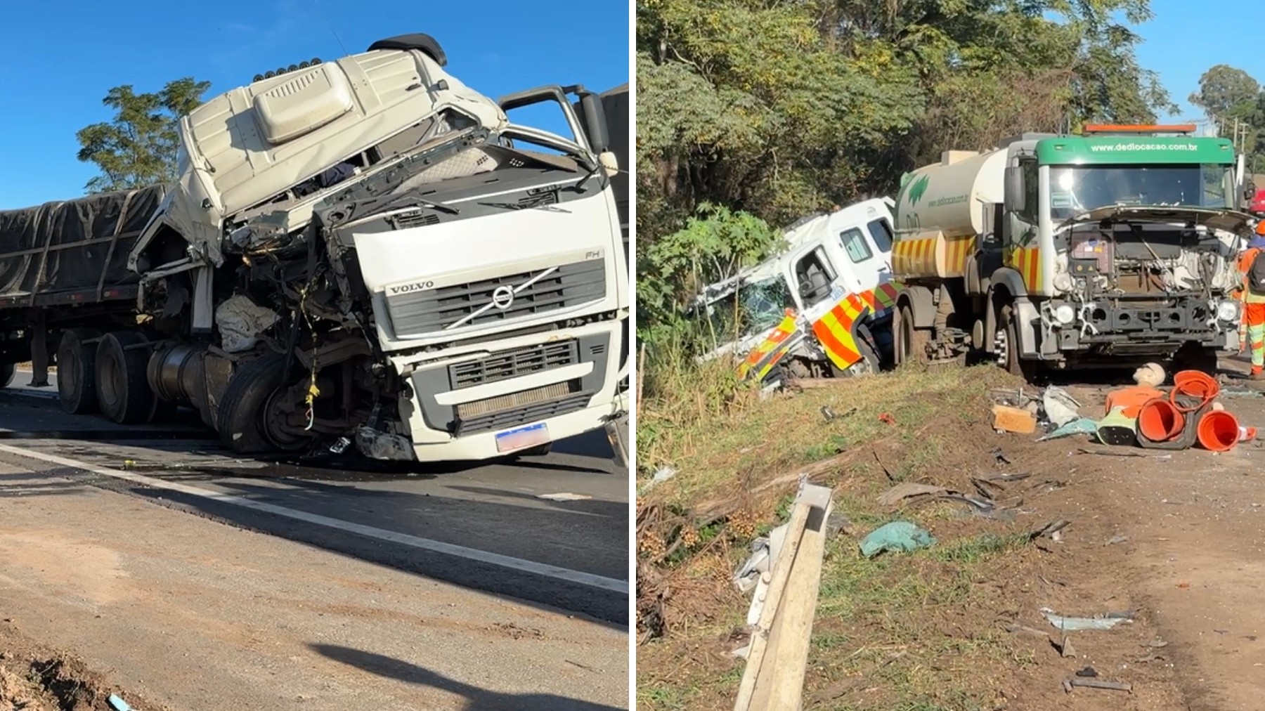 Caminhoneiro não consegue frear durante fila formada devido a obras no Paraná e bate em carro e em caminhões de trabalhadores