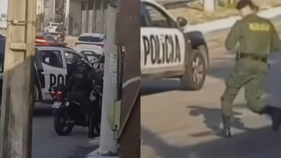 PM e suspeitos trocam tiros no Moura Brasil, em Fortaleza. — Foto: Reprodução