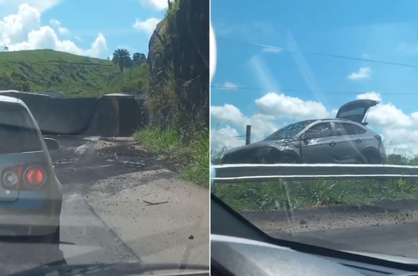 Caminhão tomba, dois carros saem da pista e três pessoas ficam feridas na BR-356