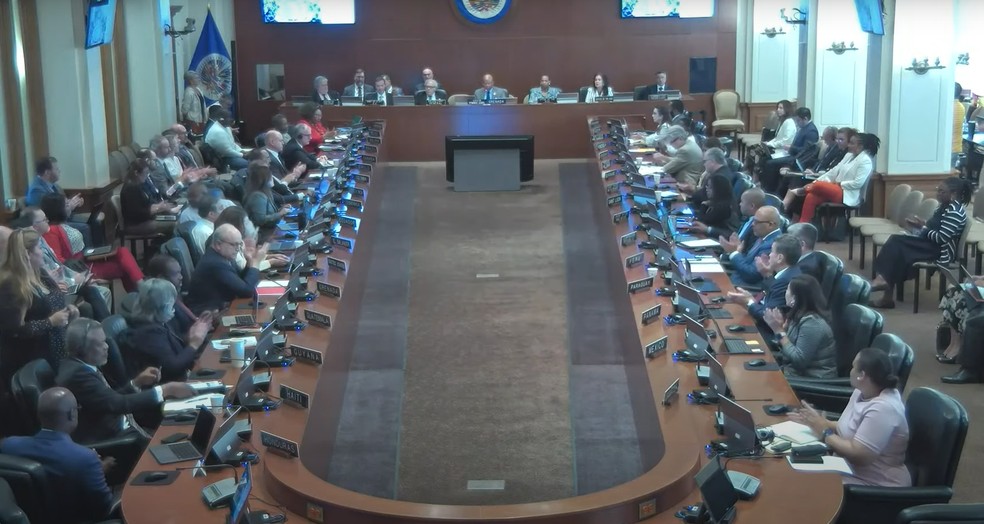 Reunião da OEA discute situação da Venezuela, em 16 de agosto de 2024 — Foto: OEA