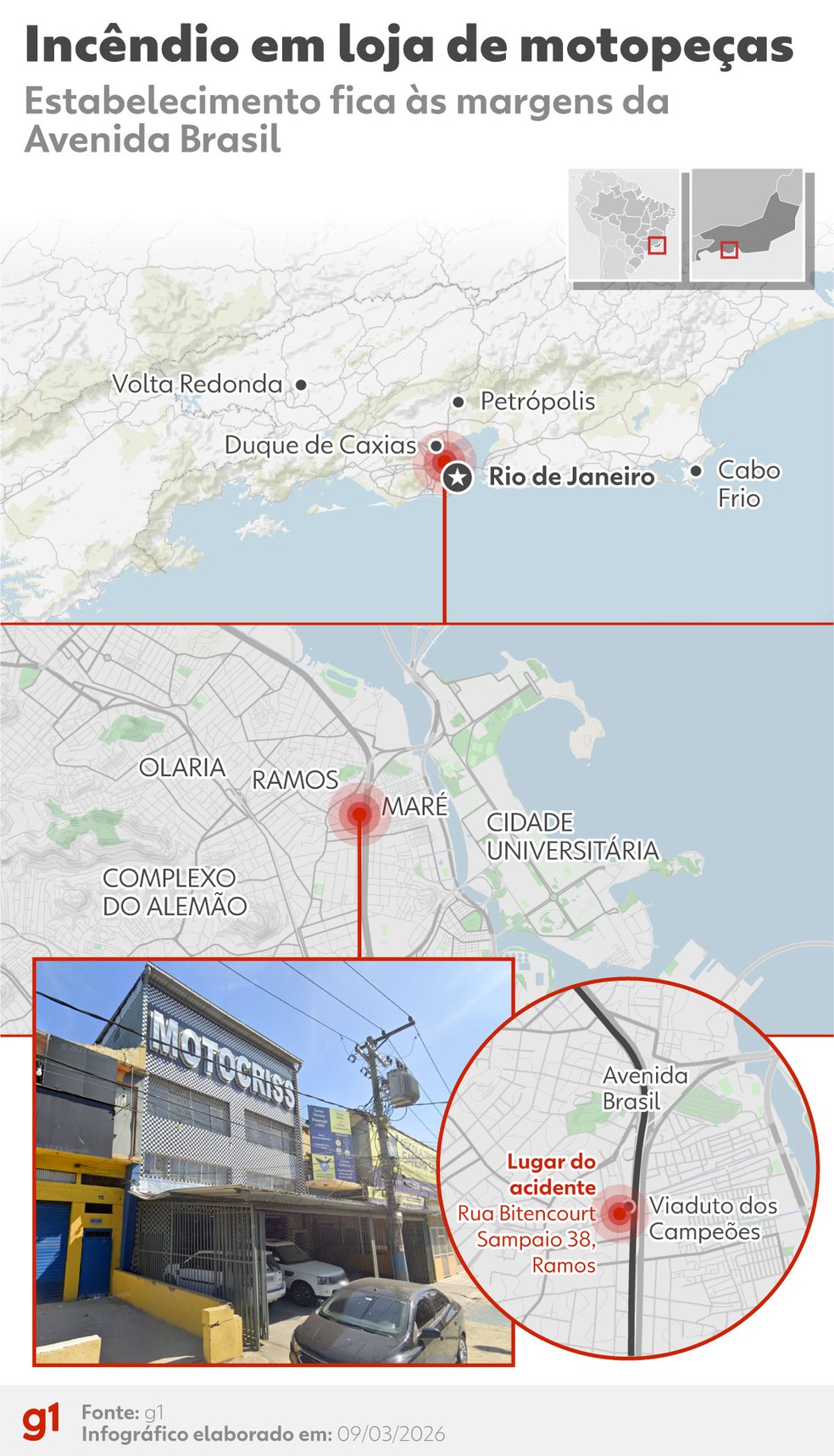Mapa mostra onde ficava o galpão — Foto: Infografia: Lara Bernardino/g1