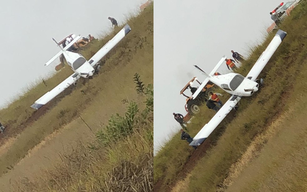 Avião derrapa em pista durante pouso em Pouso Alegre, MG — Foto: Redes sociais