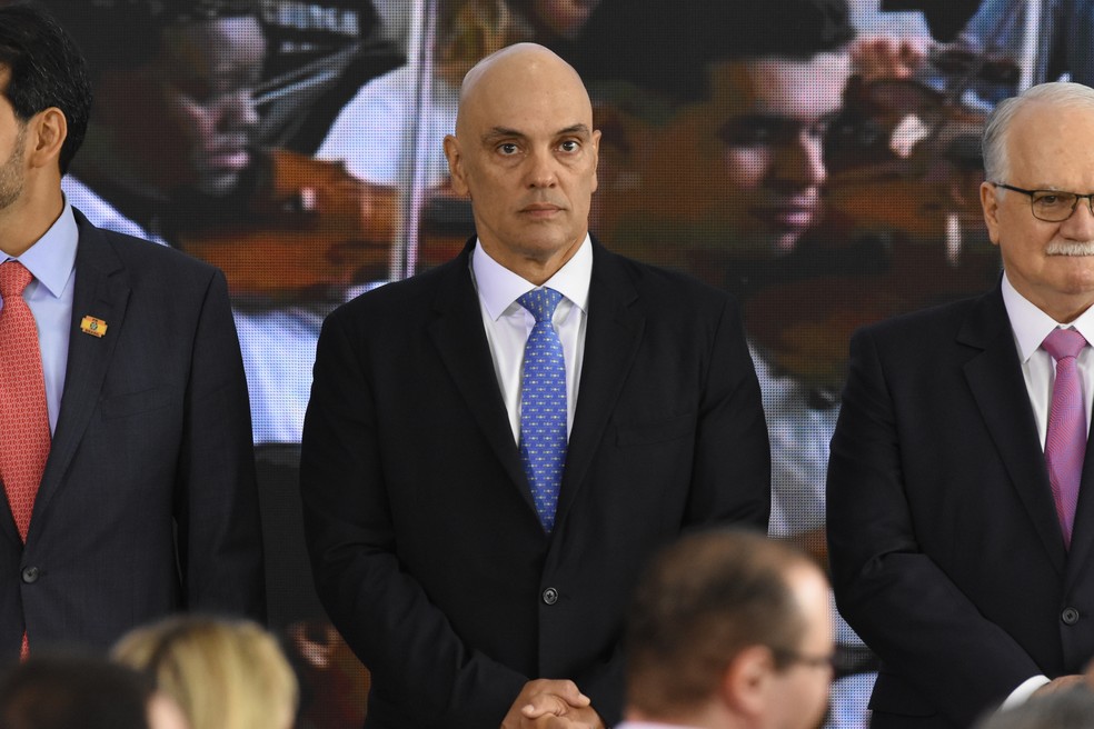 O ministro do Superior Tribunal Federal, Alexandre de Moraes, durante evento em defesa da democracia dois anos após os atos golpistas de 8 de janeiro de 2023, em Brasília, nesta quarta-feira, 8 de janeiro de 2025. — Foto: MATEUS MELLO/ENQUADRAR/ESTADÃO CONTEÚDO
