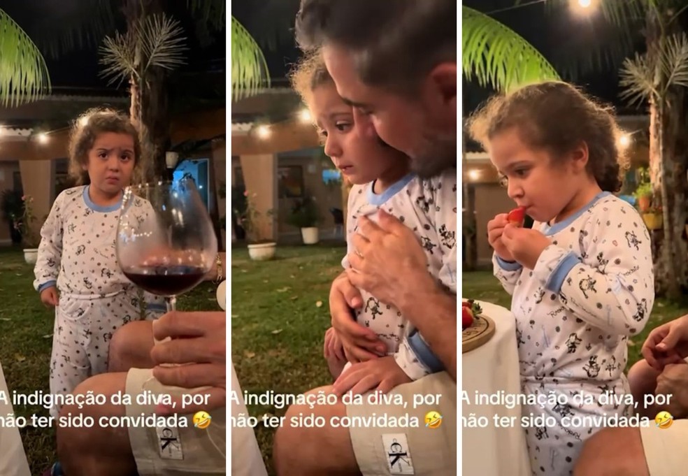 Maria Valentina de 4 anos ficou indignada por não ser convidada para jantar romântico dos pais — Foto: Reprodução/TikTok Mayara dos Santos