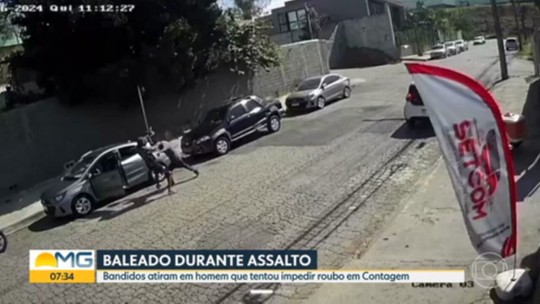 Bandidos atiram em homem que tentava impedir assalto, em Contagem - Programa: Bom Dia Minas 