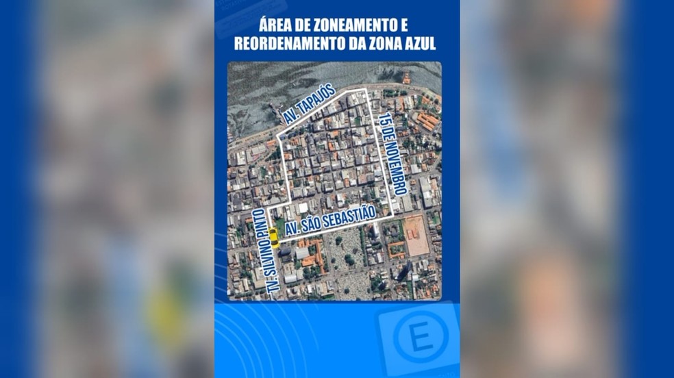 Área de estacionamento rotativo "Zona Azul" foi reduzida — Foto: Prefeitura de Santarém / Divulgação
