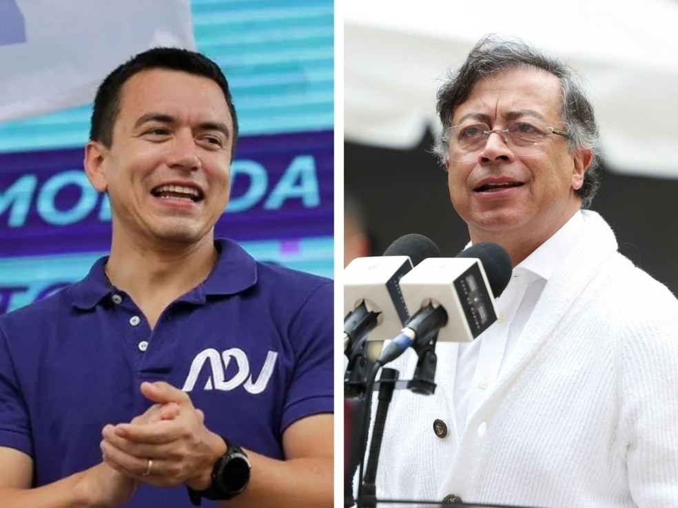 Daniel Noboa e Gustavo Petro, presidentes de Equador e Colômbia — Foto: Montagem g1/Reuters/Reprodução