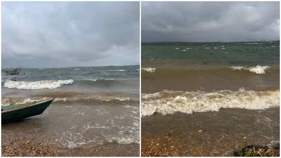Vento e chuvas transformam açude Orós em "praia" no município de Iguatu (CE) — Foto: Reprodução