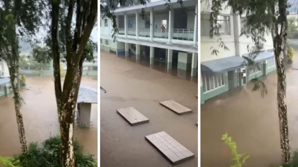 Escola de Blumenau foi invadida pela água nesta quinta-feira — Foto: Reprodução