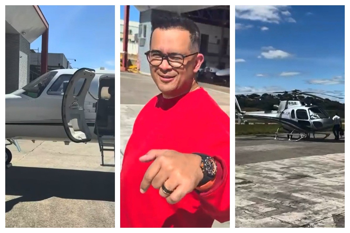 Em outra viagem, Rick fez vídeo em que brincava com Bruno Avelar sobre viagens de helicóptero: 'Saindo desse aqui. E vamos praquele ali' 