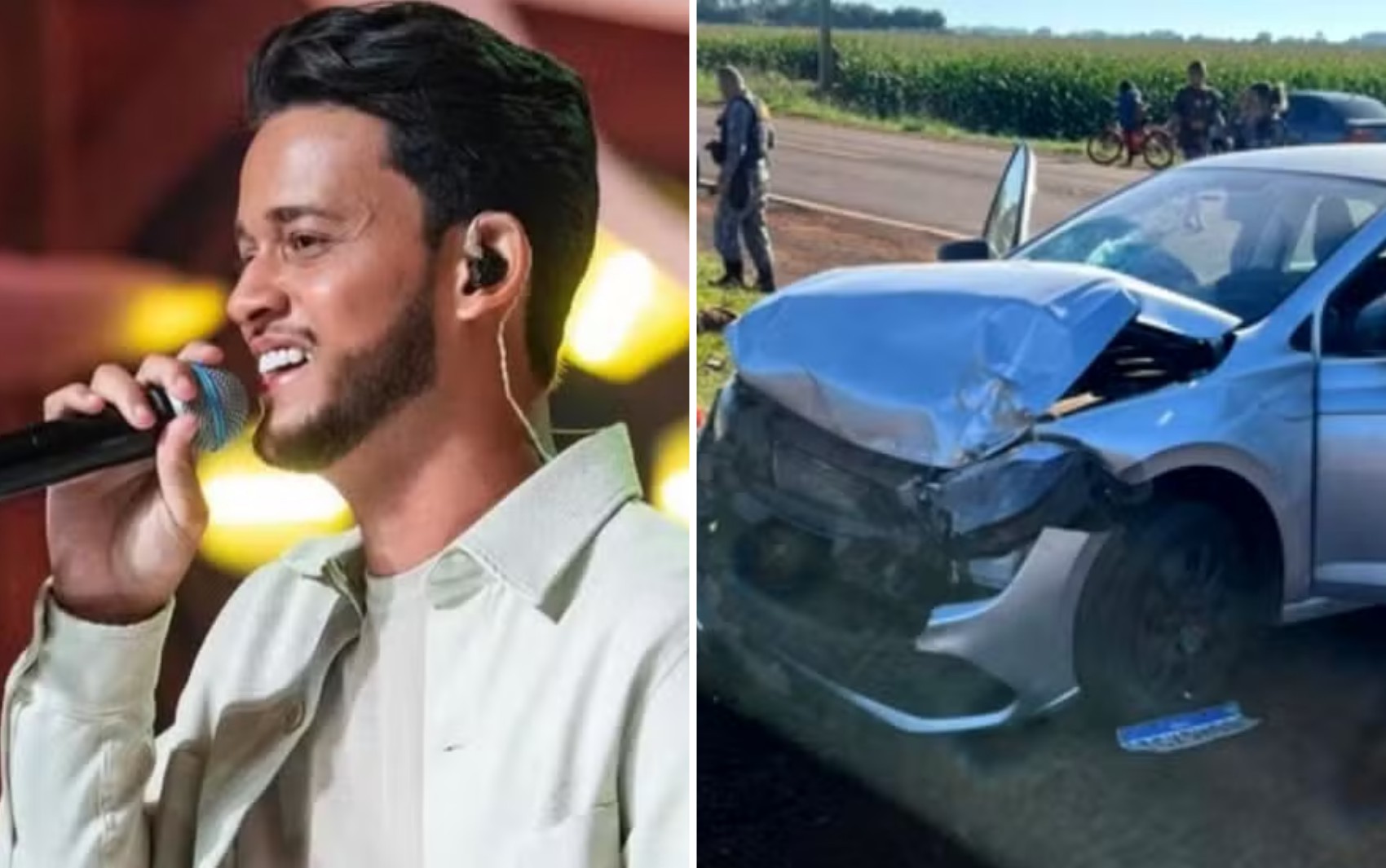 Cantor sertanejo que sofreu traumatismo craniano em acidente disse que colidiu com carro durante ultrapassagem