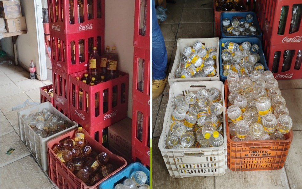 Fabrica clandestina de cachaça é descoberta pela Polícia Civil e Vigilância Sanitária em Franca, SP — Foto: Reprodução EPTV