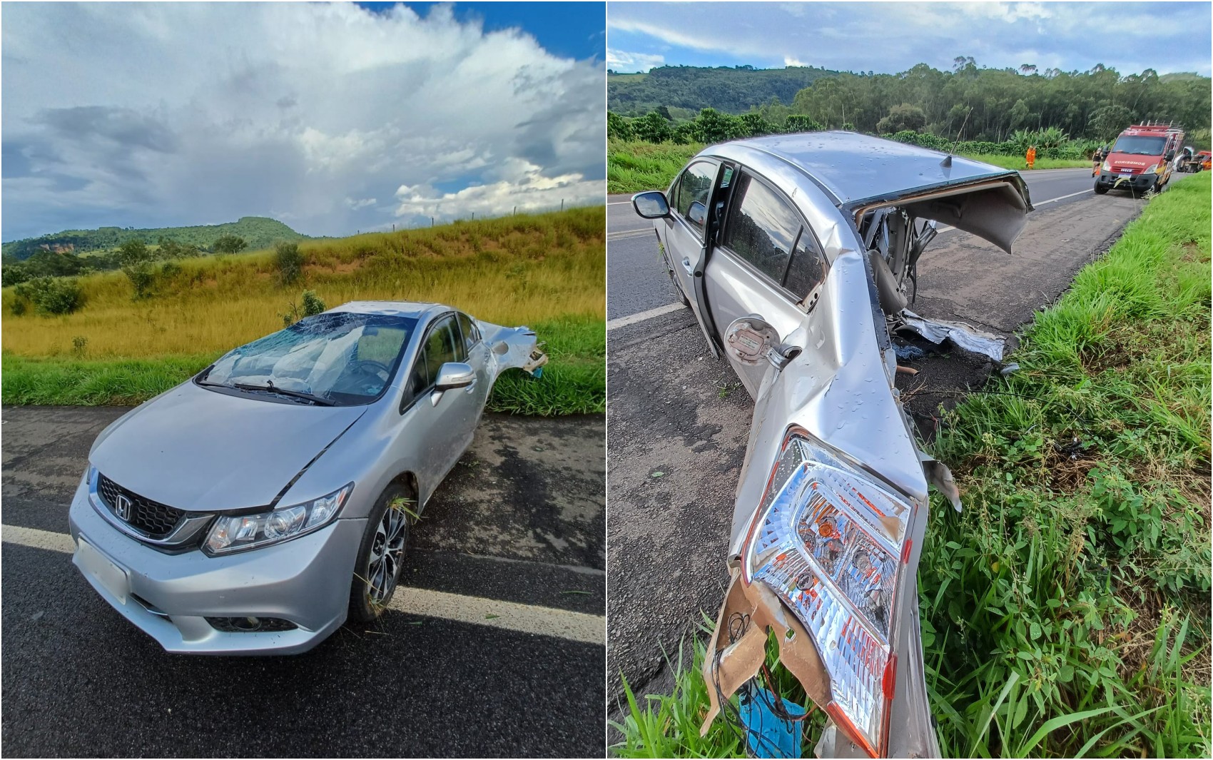 Batida parte carro ao meio e deixa uma mulher morta e três pessoas feridas na MGC-491, no Sul de MG