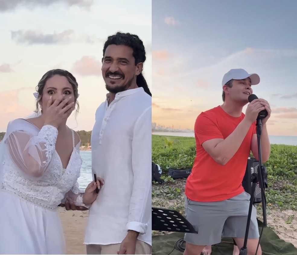 Matheus, da dupla com Kauan, faz surpresa para noivos durante casamento em Joo Pessoa  Foto: Reproduo/Redes sociais