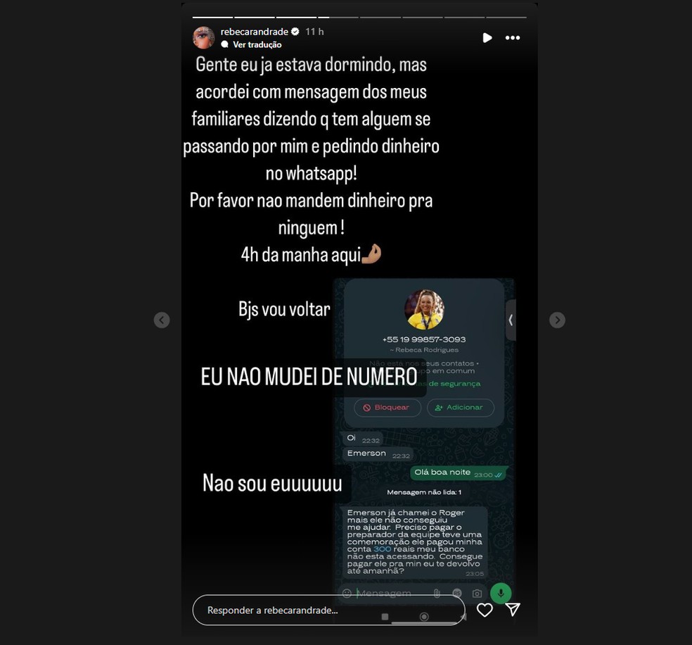 Rebeca Andrade é alvo do golpe do 'falso familiar' no WhatsApp; veja como se proteger — Foto: Reprodução/Instagram
