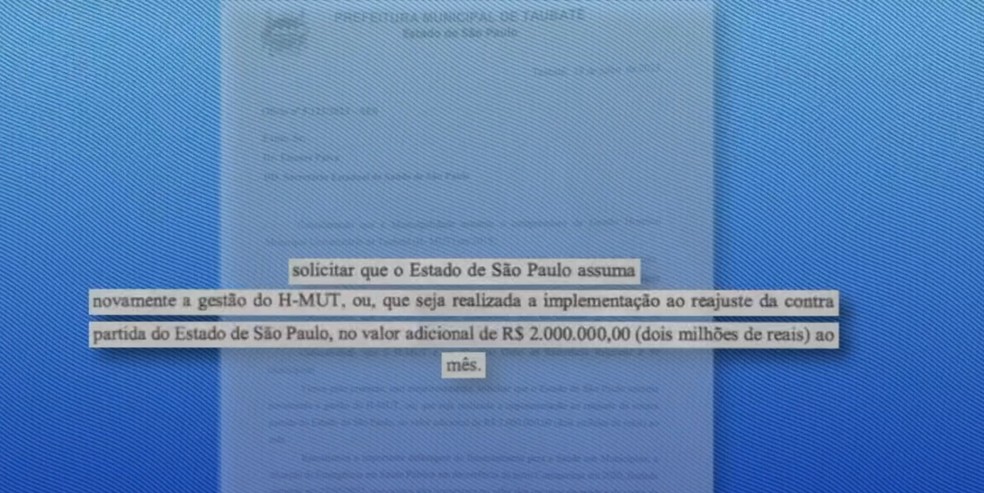 Prefeitura de Taubaté quer devolver gestão do Hmut para o governo do Estado — Foto: Reprodução