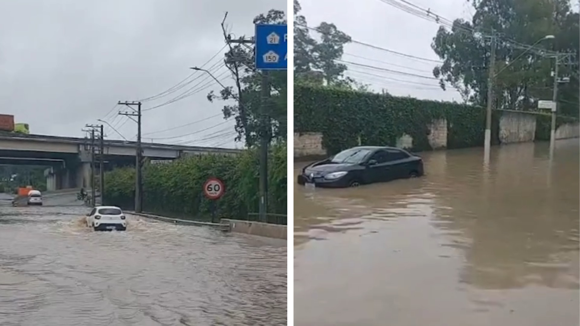 Chuva provoca alagamentos e interdições em cidades do Alto Tietê; carros ficam ilhados com a água