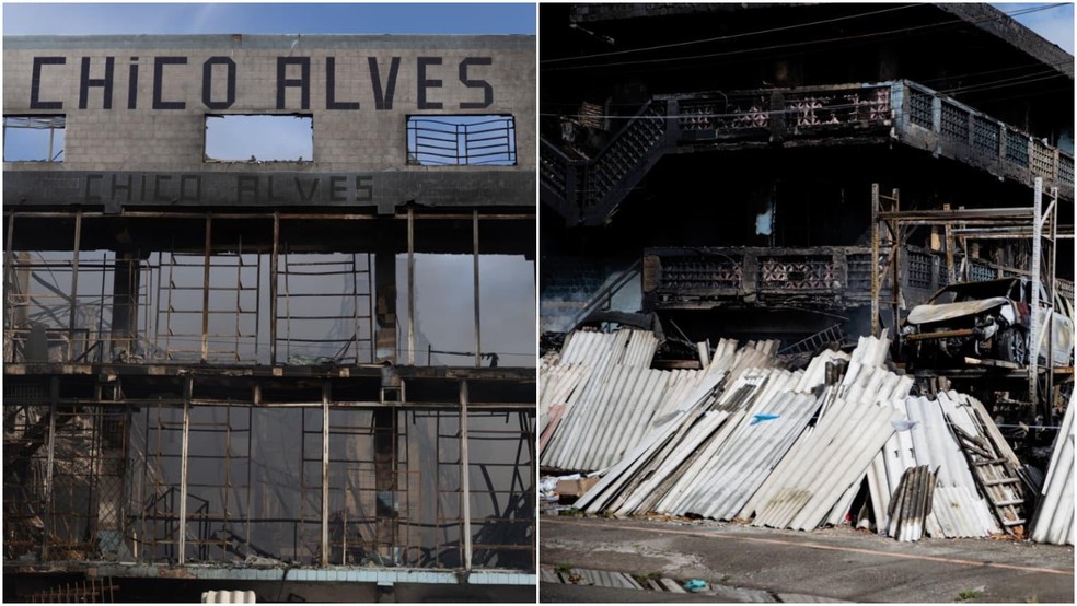 Sucata foi destruída por incêndio de grandes proporções. — Foto: Thiago Gadelha/SVM