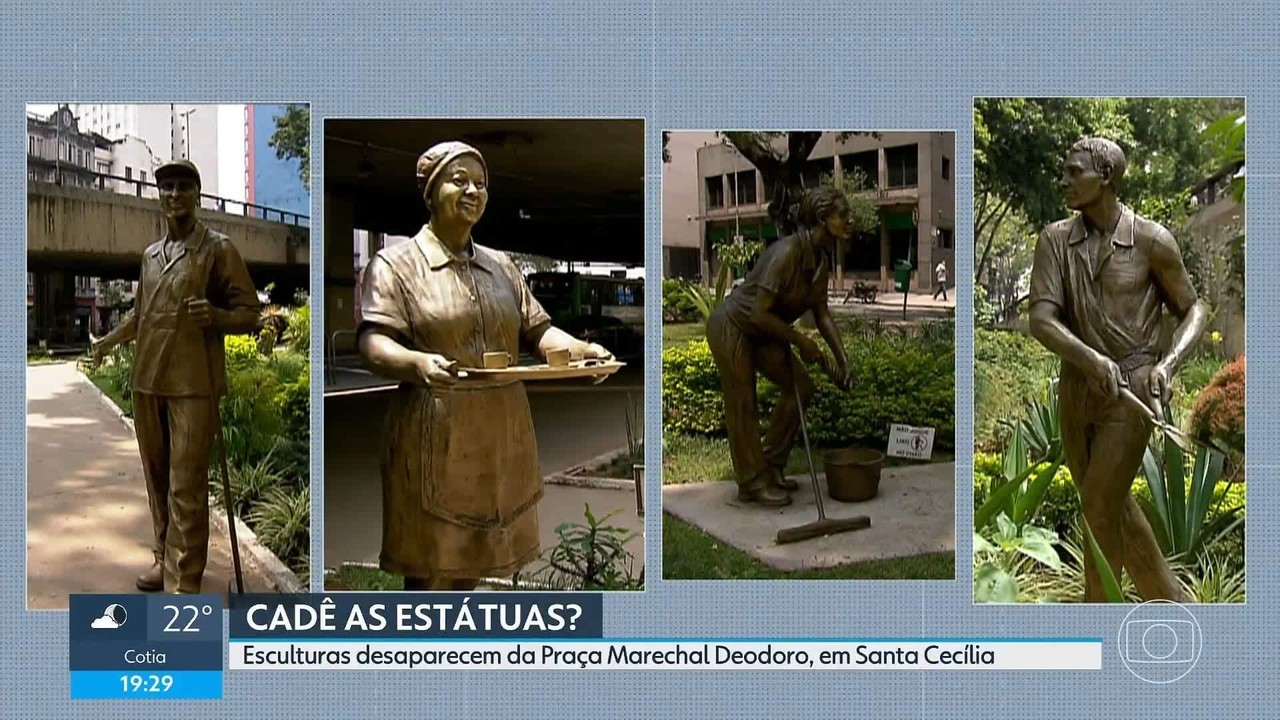 Estátuas somem de praça no Centro de SP; sindicato diz que retirou obras para restauração após vandalismo