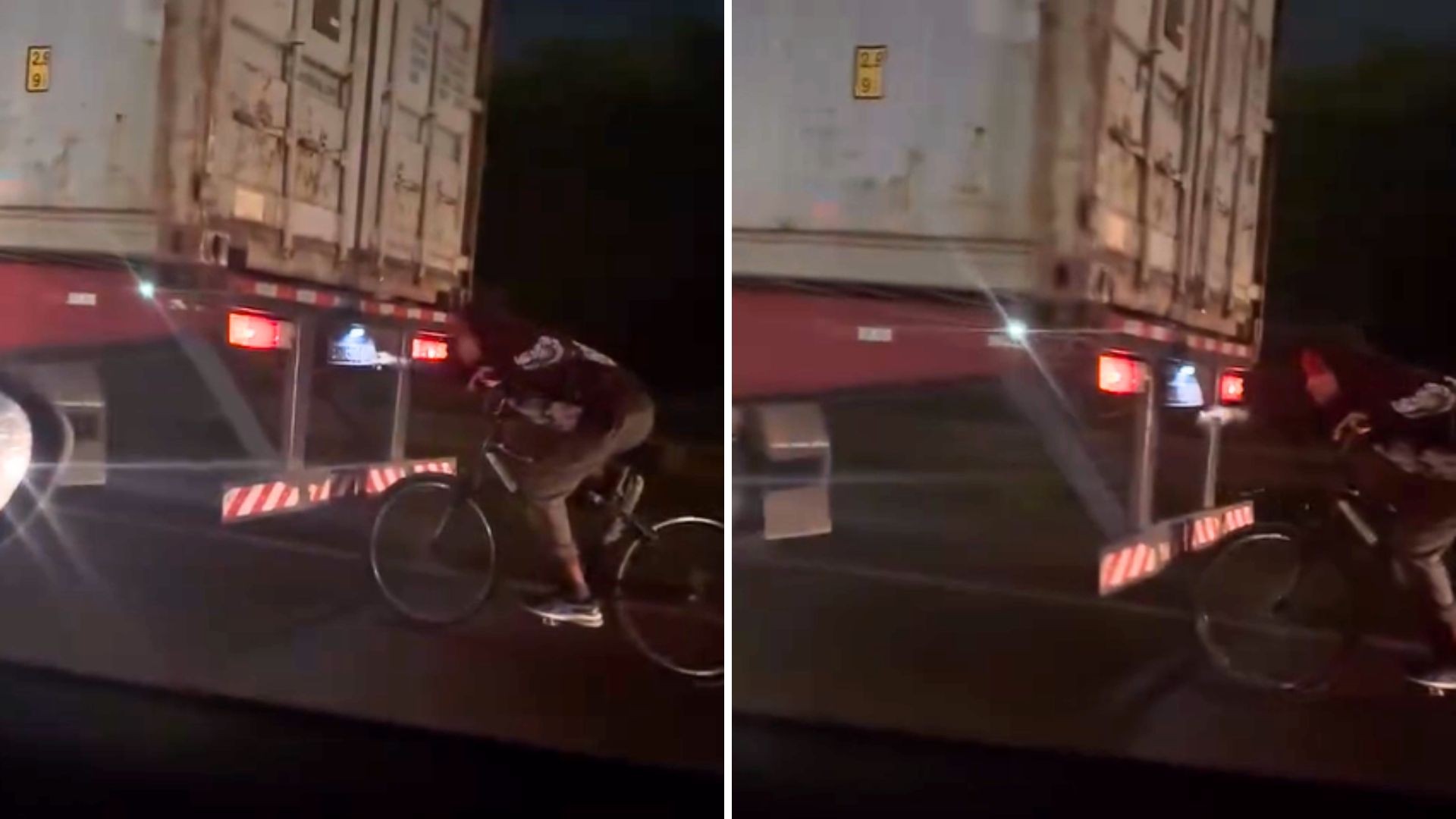 Ciclista pega carona em carreta na Rodovia Cônego Domênico Rangoni, SP; VÍDEO