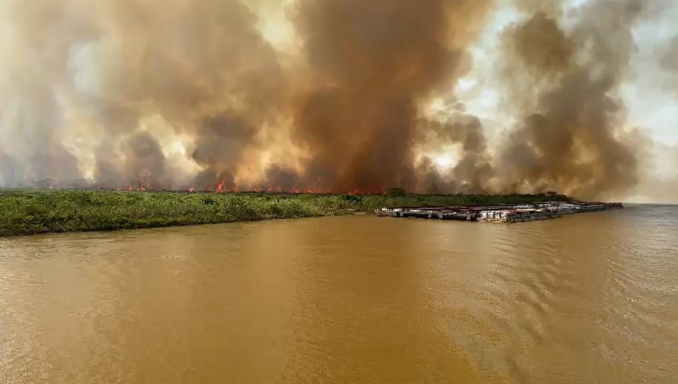 Pantanal em Corumbá coberto por fumaça - Foto de junho de 2024 — Foto: Reprodução