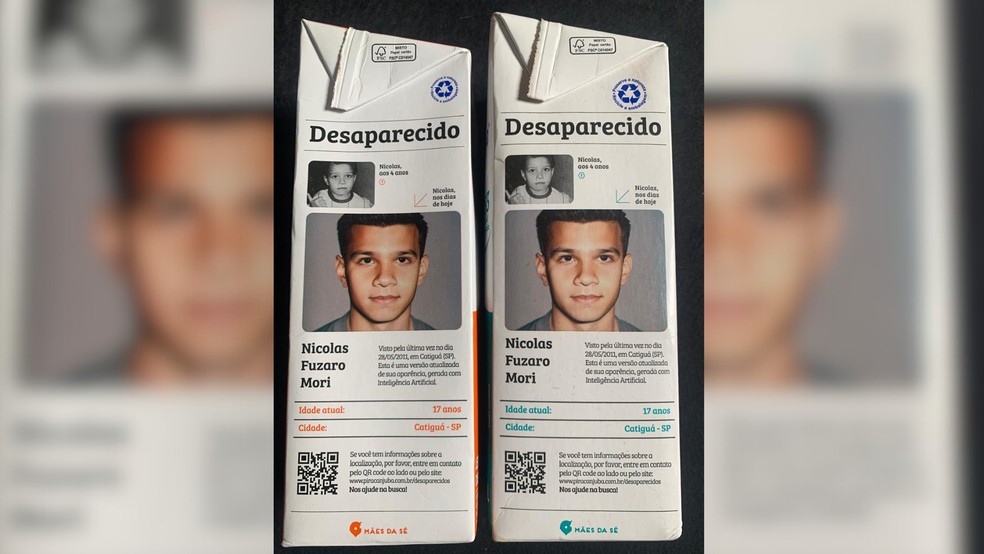Caixinha de leite com rosto de Nícolas Fusaro Mori, que desapareceu em Catiguá (SP) — Foto: Arquivo pessoal