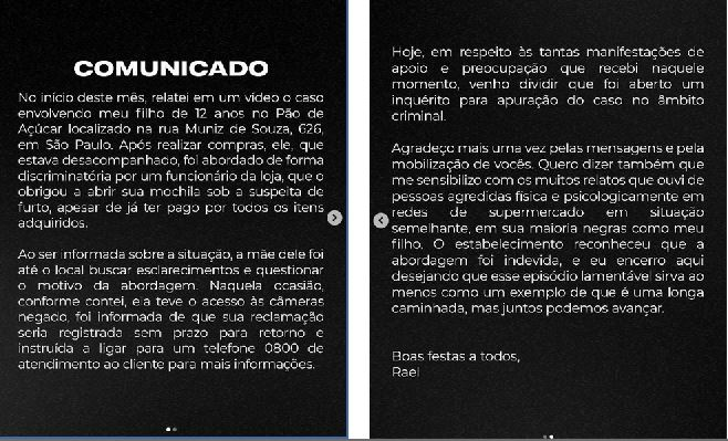 Polícia Civil abre inquérito para  investigar caso de racismo sofrido por filho do rapper Rael em supermercado de São Paulo 