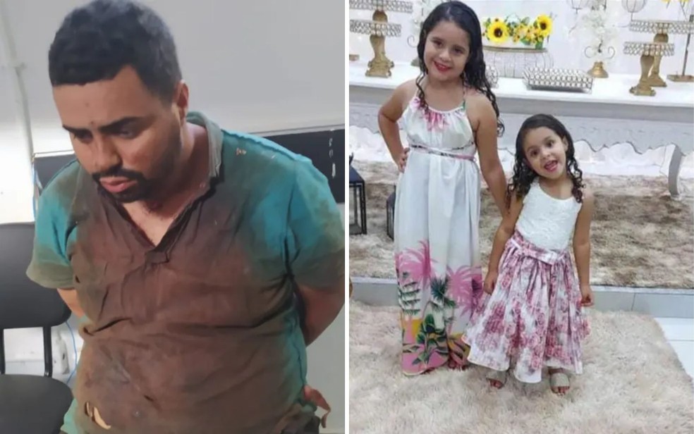 Ramon de Souza Pereira &eacute; suspeito de matar filhas de 4 e 8 anos, em Santo Ant&ocirc;nio de Goi&aacute;s &mdash; Foto: Divulga&ccedil;&atilde;o/Guarda Civil e Reprodu&ccedil;&atilde;o/Redes Sociais