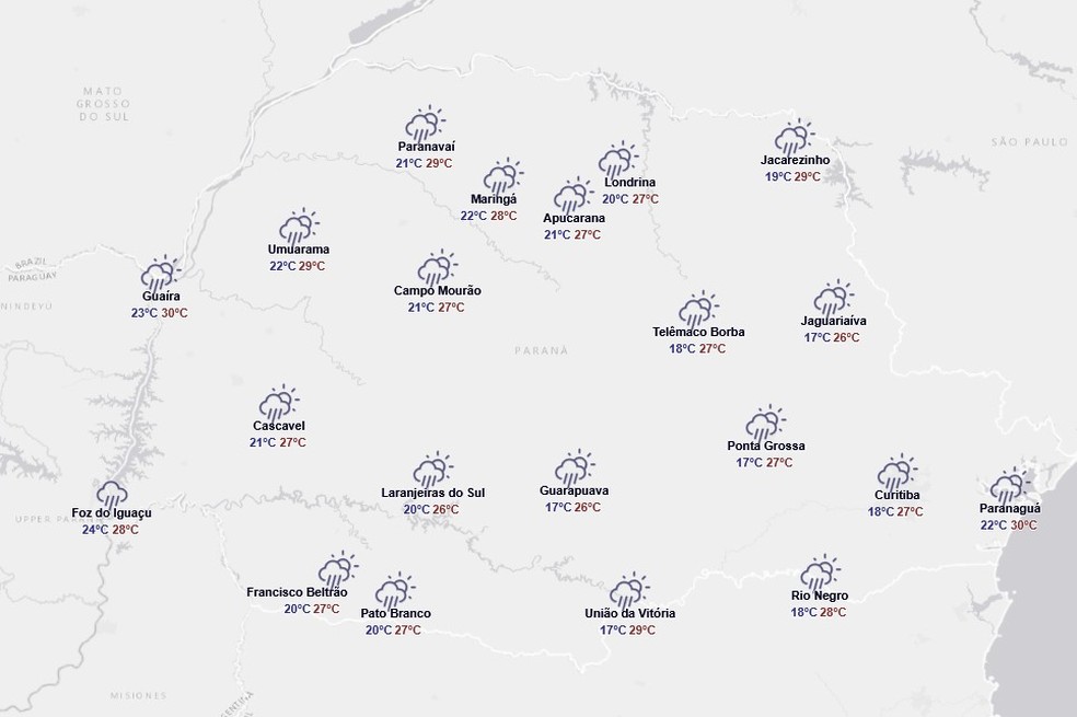 Previsão para 16 de janeiro — Foto: Reprodução/Simepar