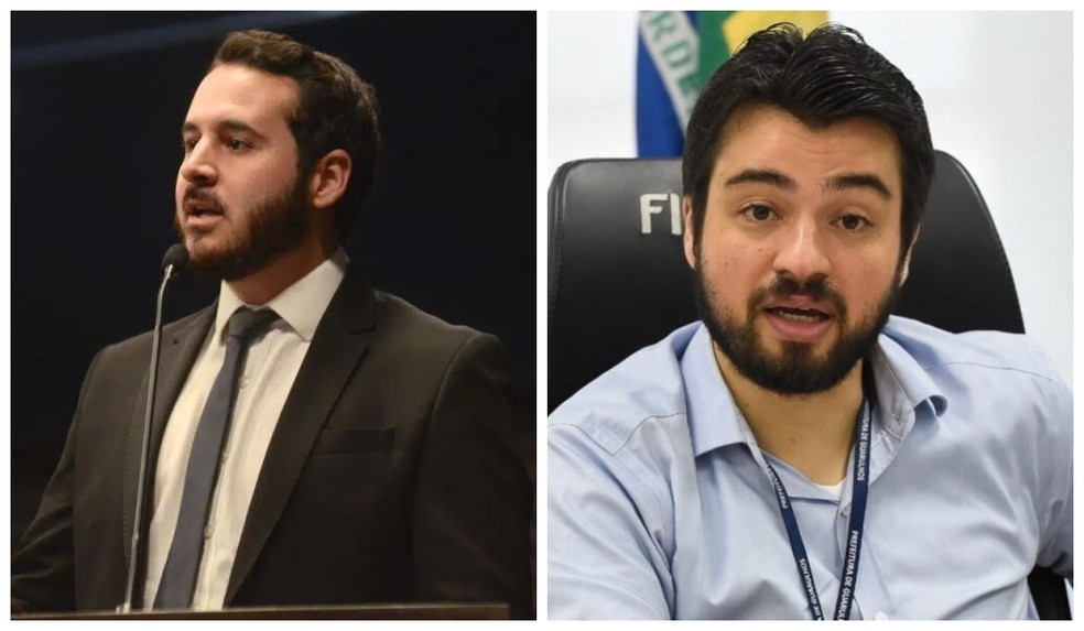 O atual prefeito de Guarulhos, Lucas Sanches (PL), e o ex-prefeito Guti (PSD), que governou a cidade por oito anos, até fim de 2024. — Foto: Montagem/g1/Reprodução/Câmara de Guarulhos e Prefeitura de Guarulhos