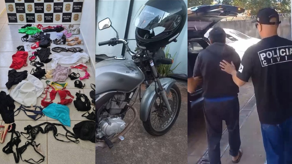 Roupas femininas e motocicleta foram apreendidas por policiais, durante ação que prendeu suspeito de importunação sexual praticada em vias públicas, em São José do Rio Preto (SP) — Foto: Fotos: Polícia Civil/Divulgação