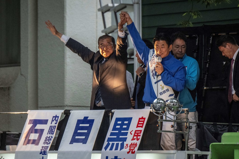 Discurso do LPD antes das eleições — Foto: Yuichi YAMAZAKI / AFP