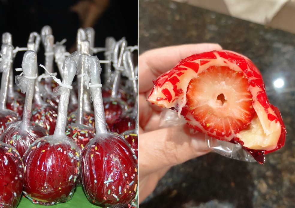 Maça do Amor e Morango do Amor — Foto: Bruna Couto/g1 e Paula Virgínia/Arquivo pessoal