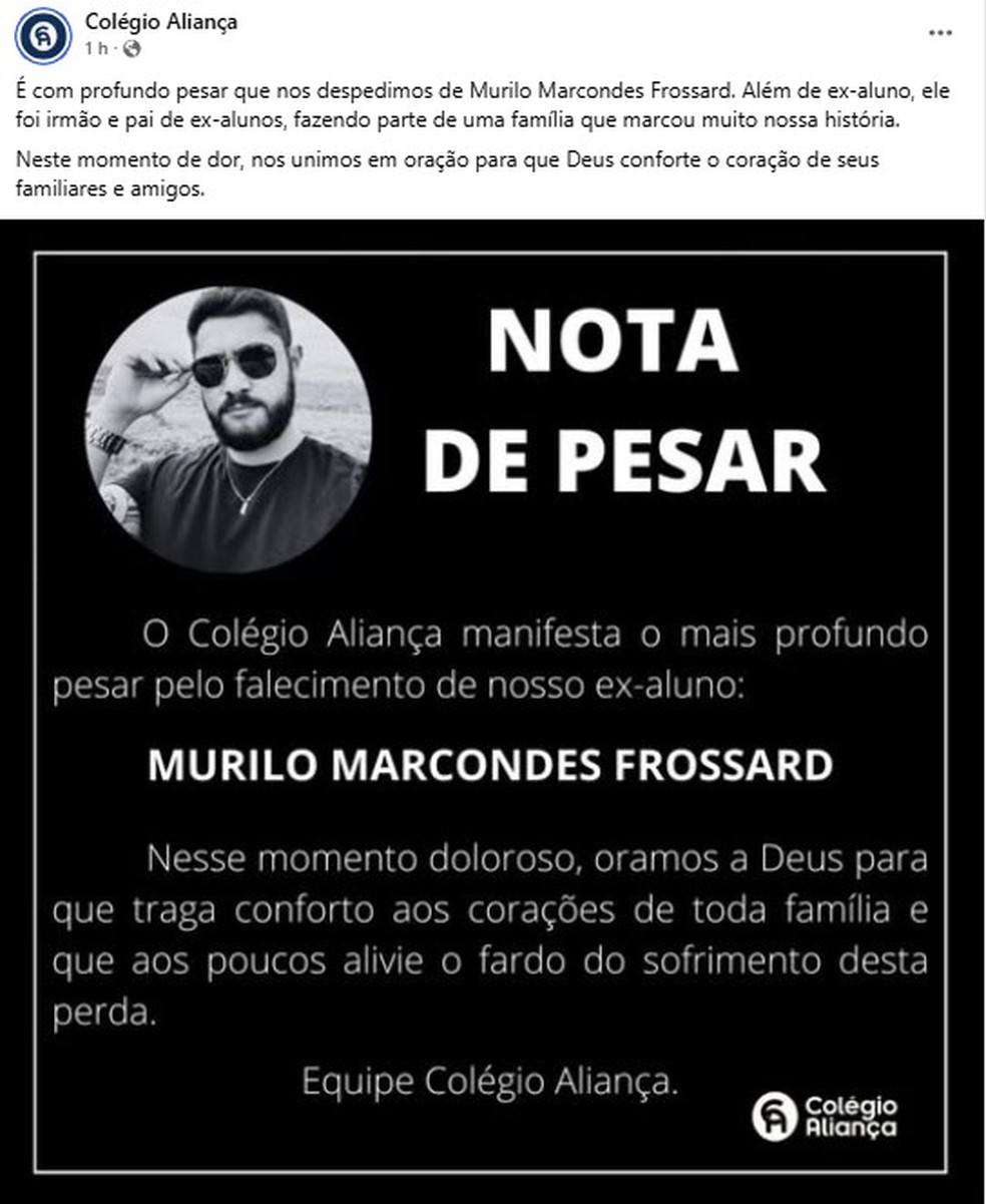 Nota de pesar — Foto: Reprodução/Redes Sociais