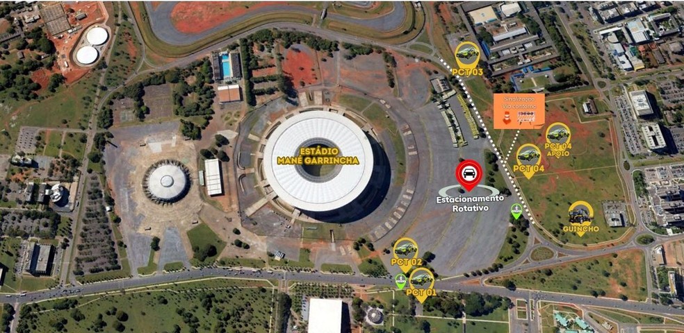 Região do Estádio Mané Garrincha tem alterações no trânsito na quarta-feira (5) — Foto: Detran-DF/ Divulgação