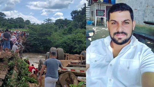 Motorista de caminhão morre após ponte ceder e veículo cair em rio na zona rural de Ji-Paraná, RO