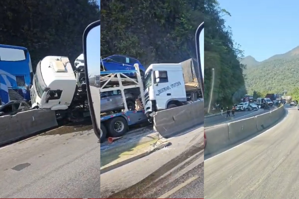 Engavetamento com diversos veículos interdita BR-277, no litoral do Paraná