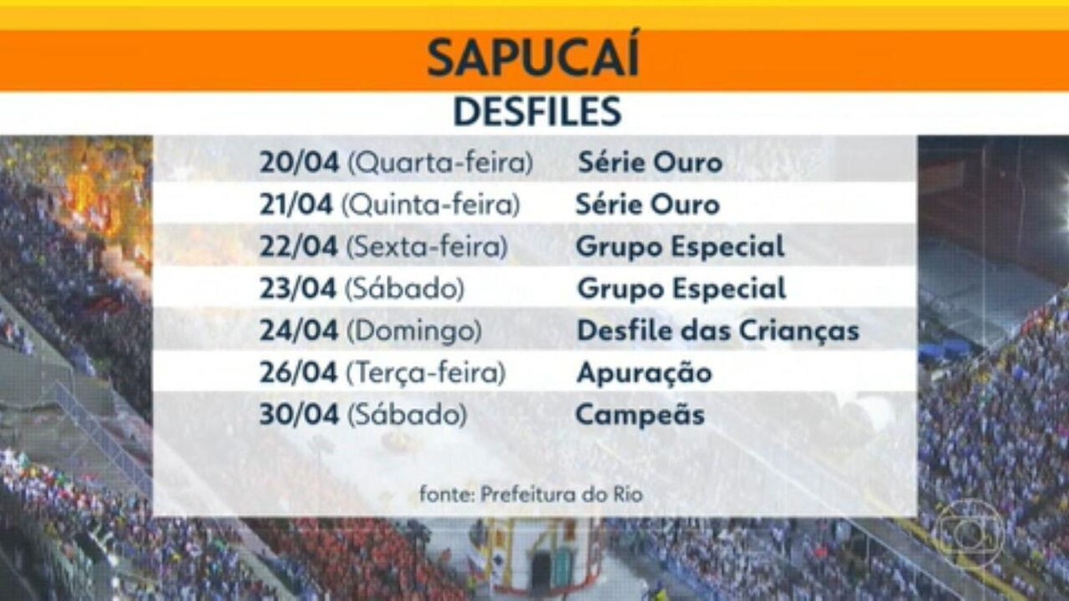 Prefeitura divulga calendário com datas dos desfiles do carnaval do Rio