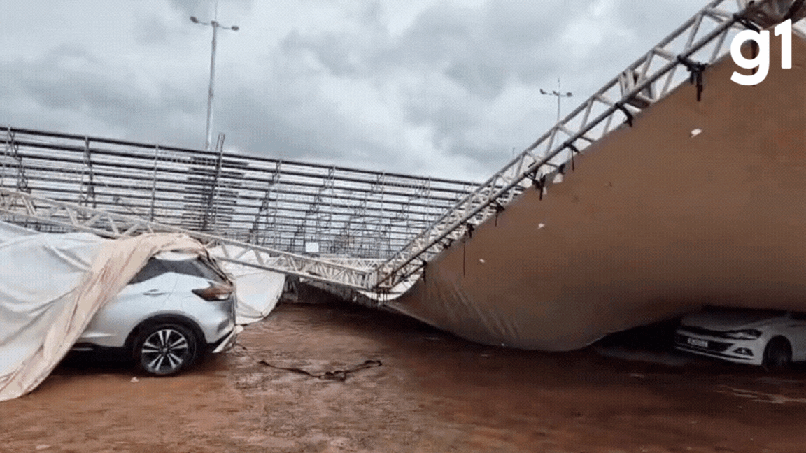 VÍDEO: veja como ficou estrutura da Stock Car após ventania em parque de Cuiabá