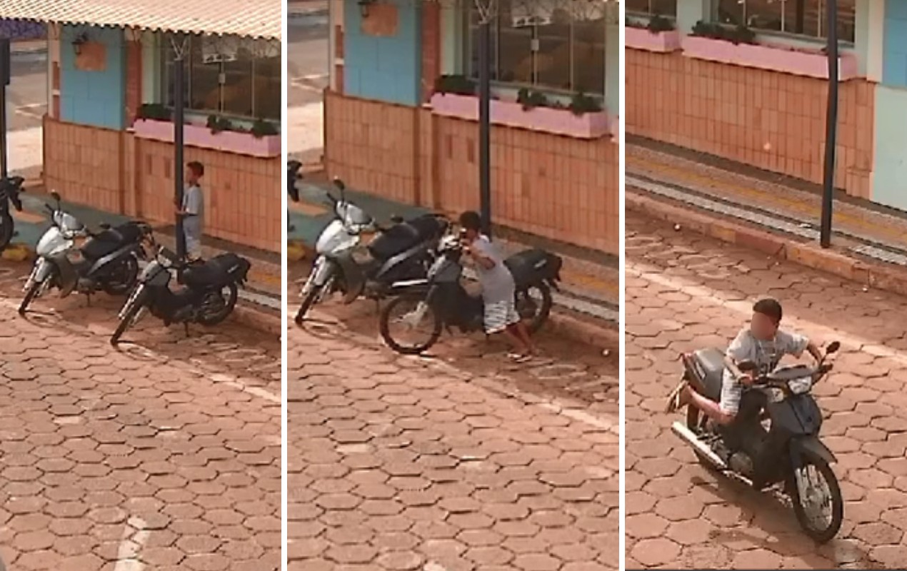 Câmera flagra menino de 12 anos furtando moto em Paraguaçu Paulista; vídeo