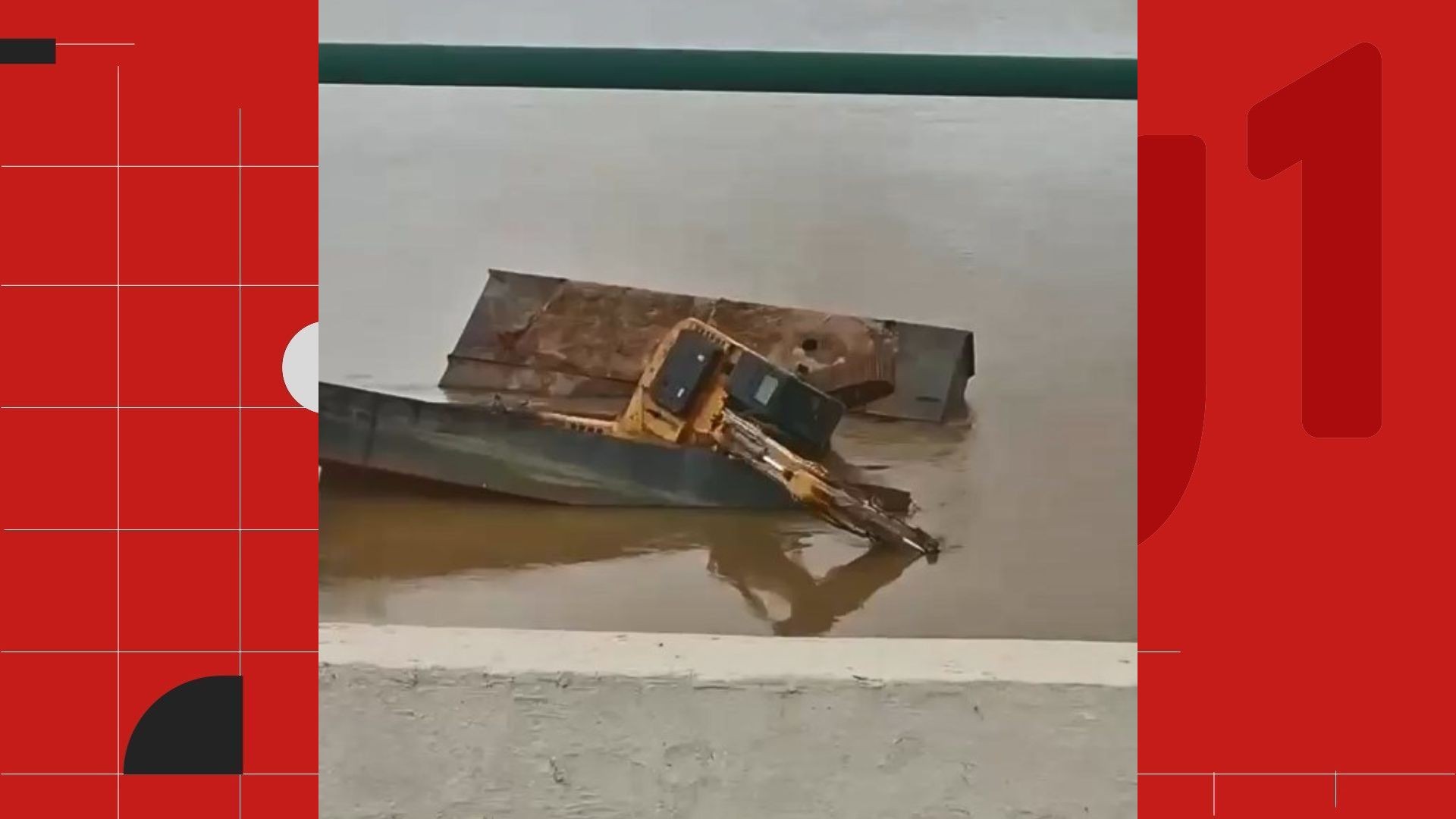 Máquina cai de balsa durante remoção de destroços de ponte no Rio Doce, em Linhares