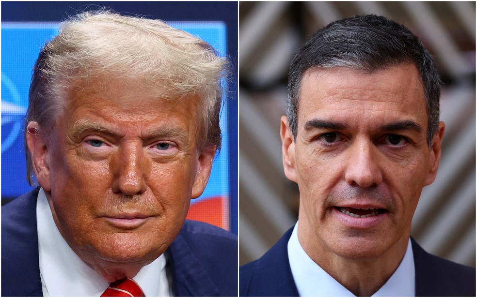 Donald Trump, presidente dos EUA, e Pedro Sanchez, primeiro-ministro da Espanha — Foto: Yves Herman/Reuters