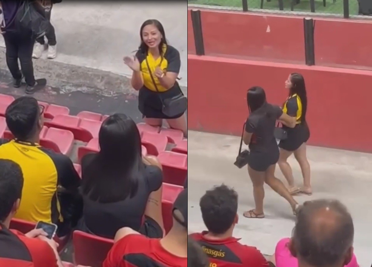 Mulher flagra traição em jogo de futebol e vai embora junto com amante do companheiro após discussão; VÍDEO
